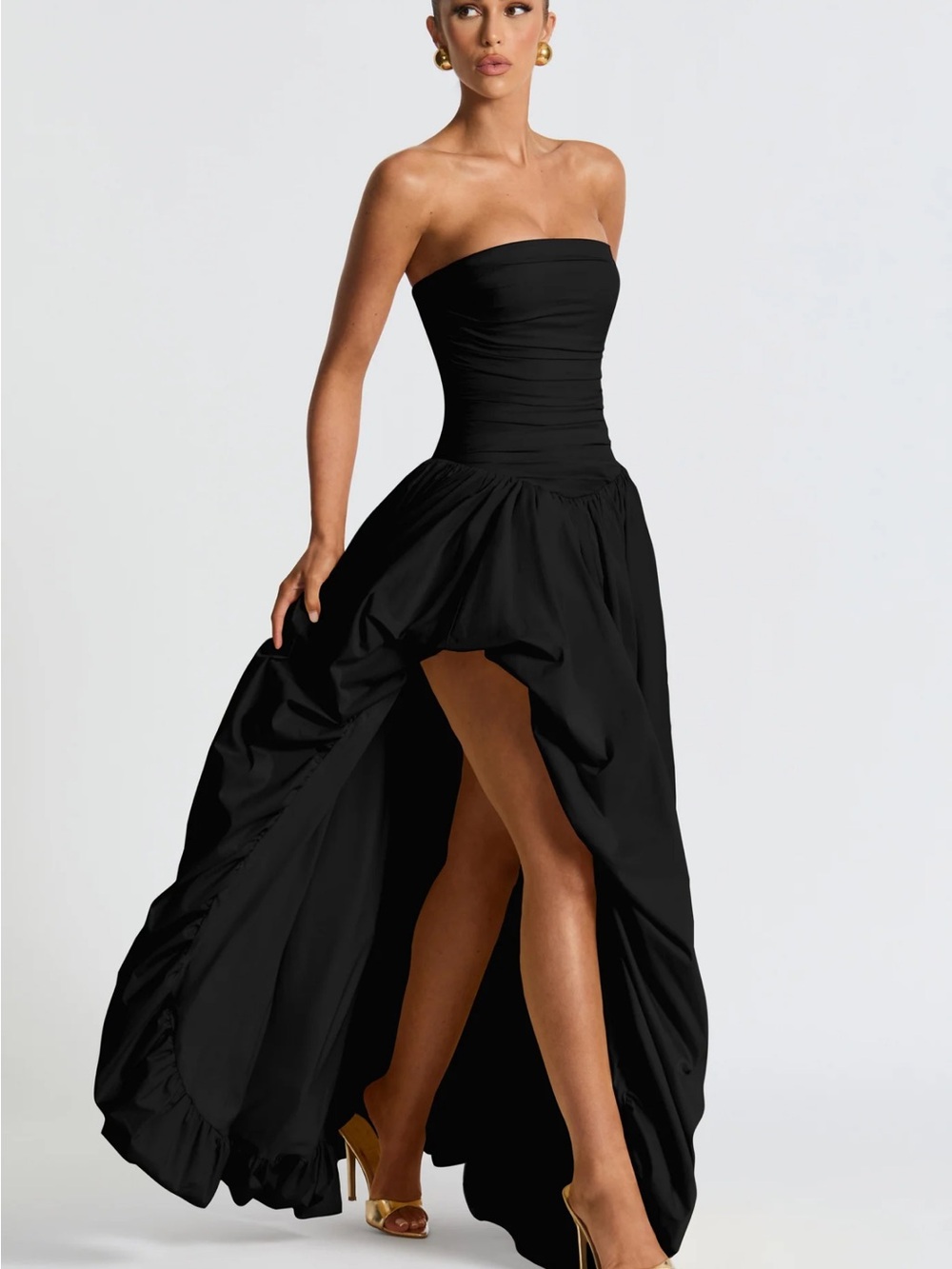 Strapless Black High-Slit Jillian Maxi Evening Gown Babyboo - Picture 2 of 7